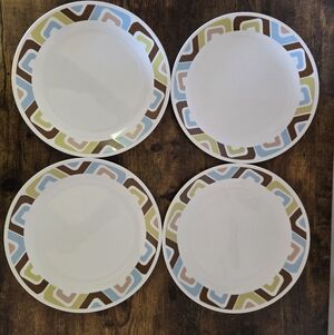 Corelle Squared Geometric Dinner Plates 10.25"  Set Of 4